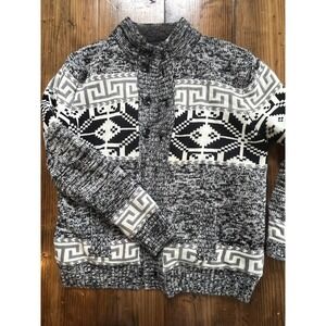 PD&C Mens XLarge Sherpa Lined Aztec Geometric Print Button Up Sweater